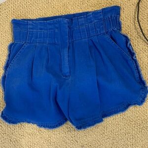 pants store bright blue high rise shorts